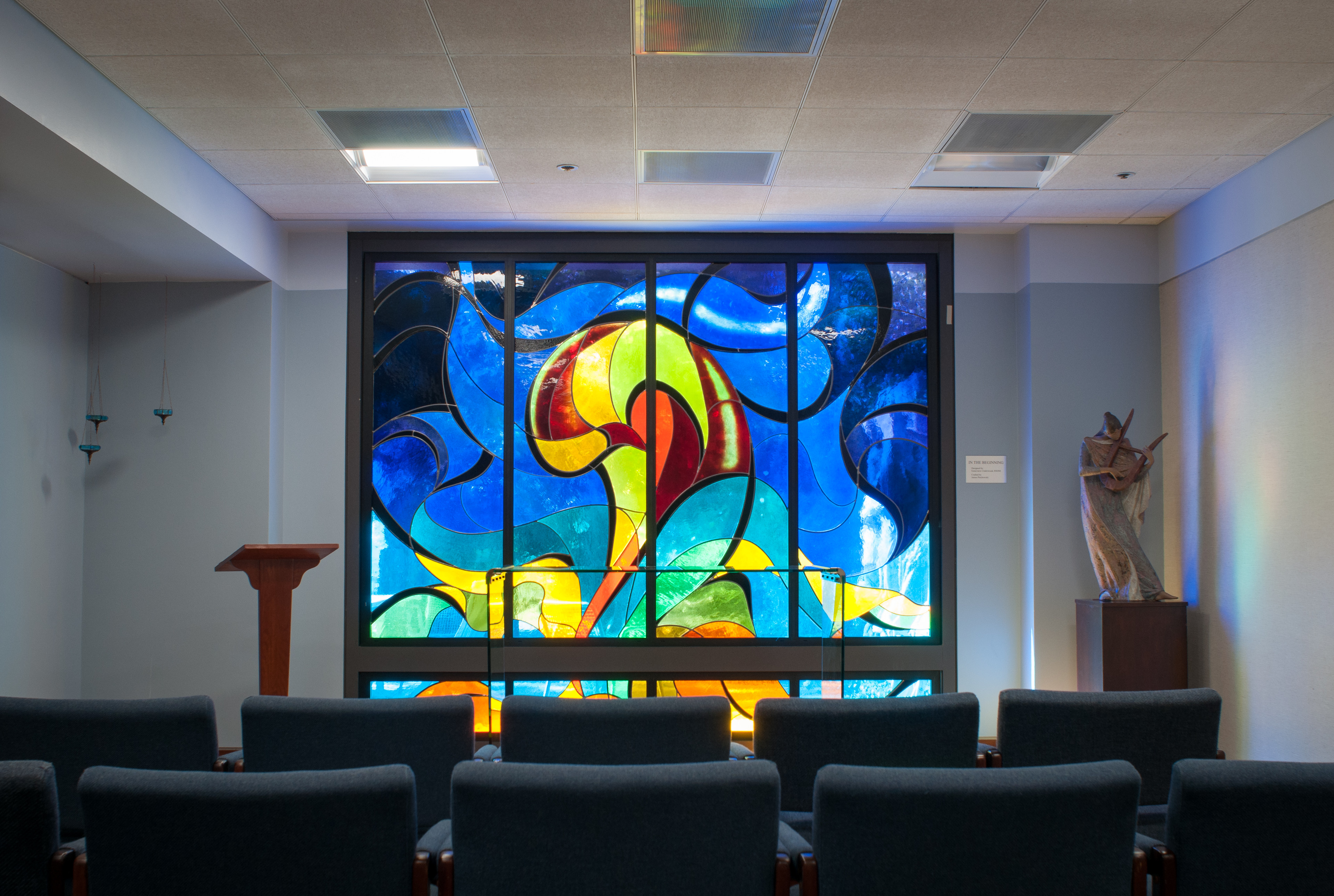 Stained glass window in Marymount Institute